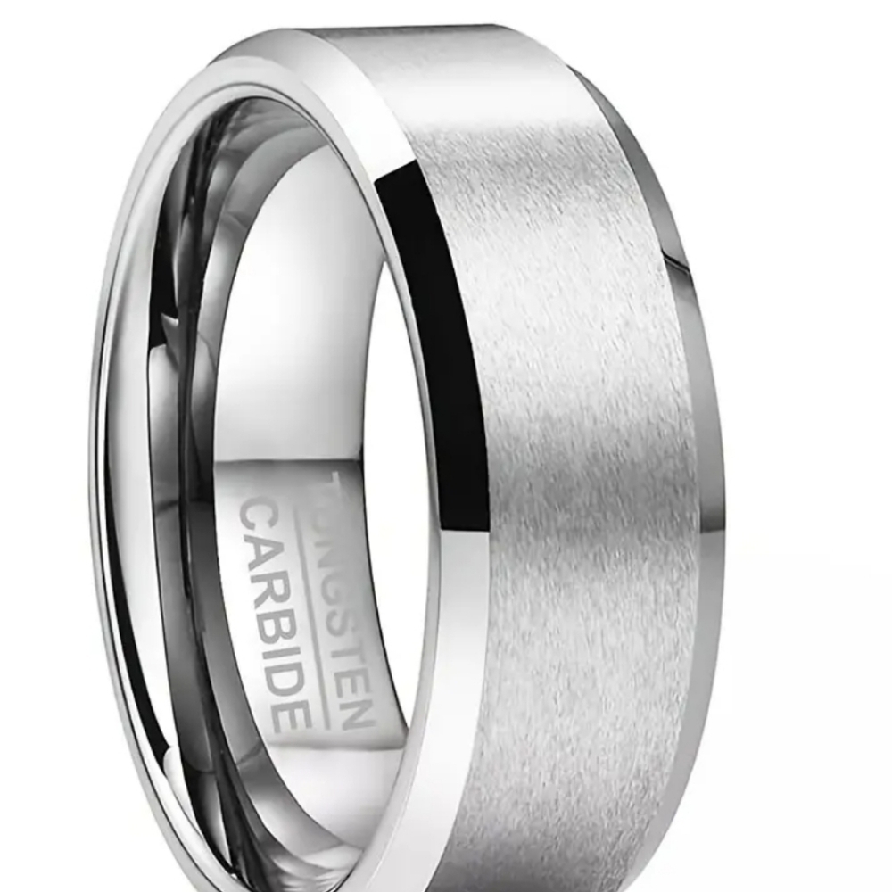 18K White Gold Tungsten Ring Men  Engagement Wedding Band